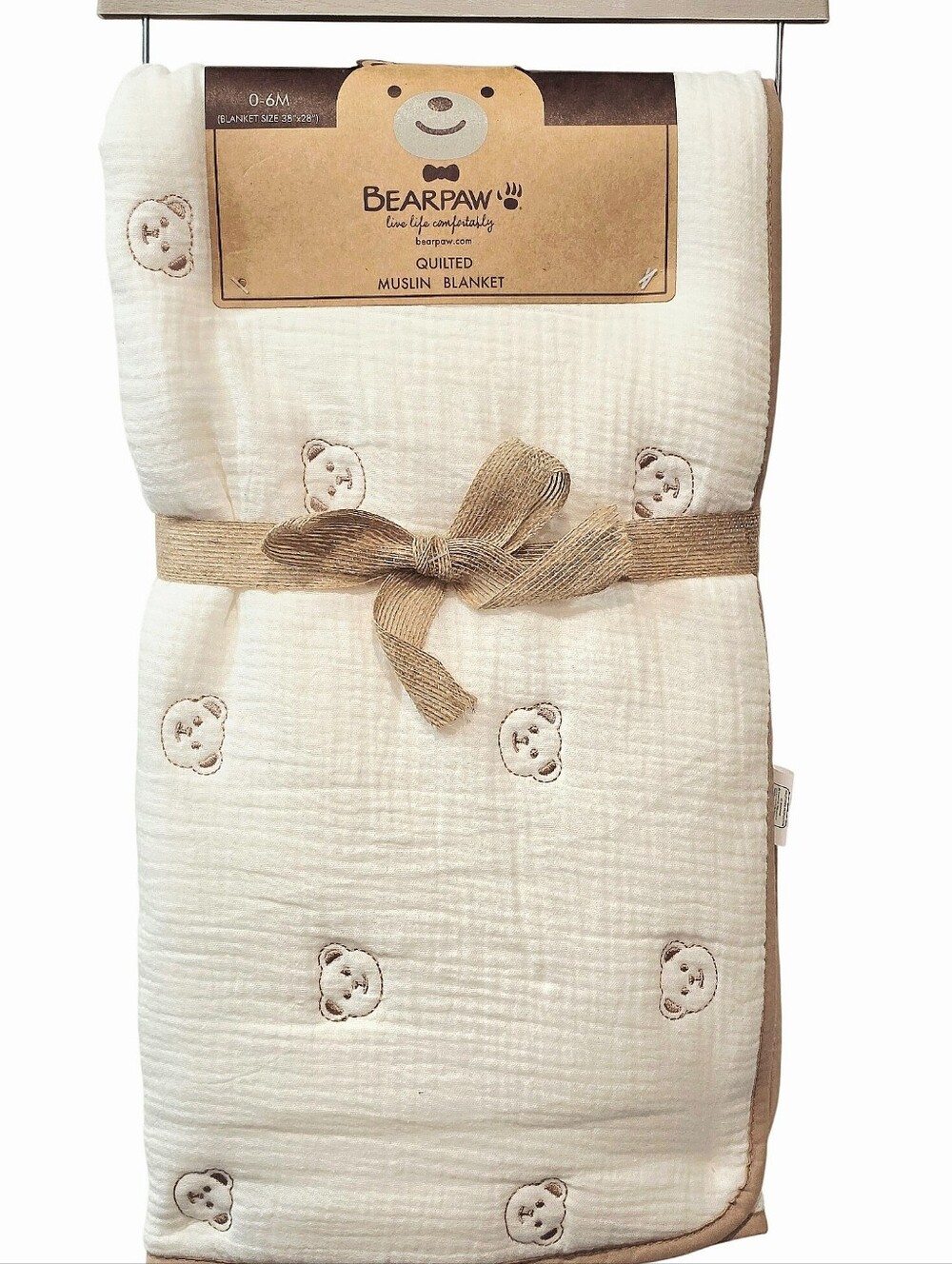 BearPaw Embrodried Bears Quilted Muslin Baby Blanket